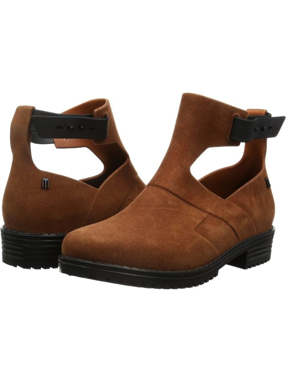 Melissa Antares II Boots Brown Low Cut-Out Suede Buckles Ankle Flat Booties 7
